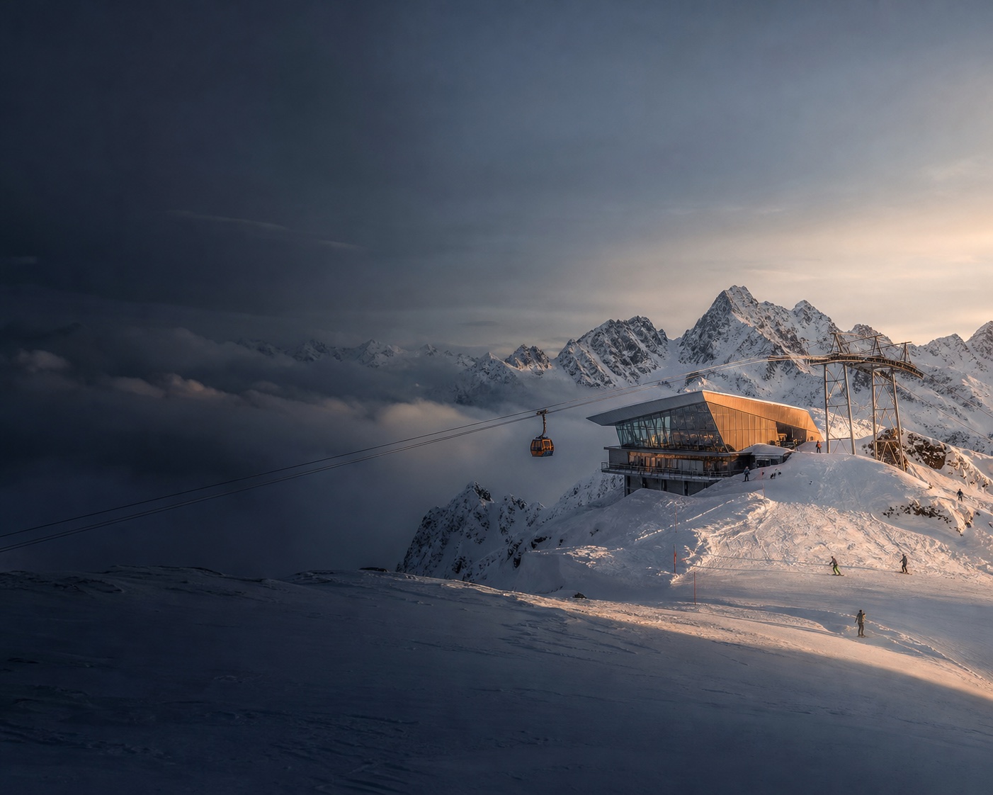 The Panorama Bahn and Nova Stoba on a snowy Silvretta Montafon ridge