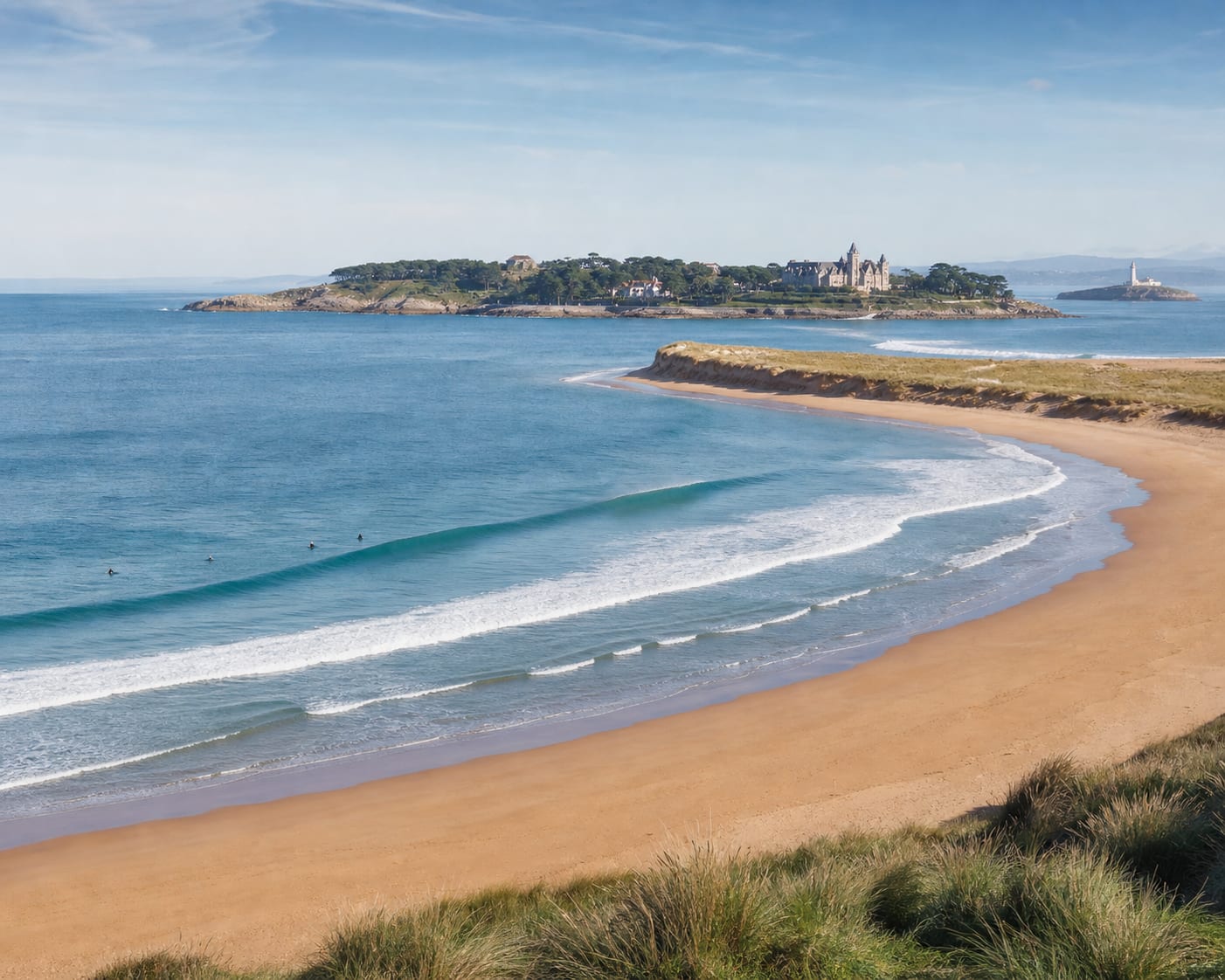 Somo surf and the El Puntal sand spit facing Santander Bay