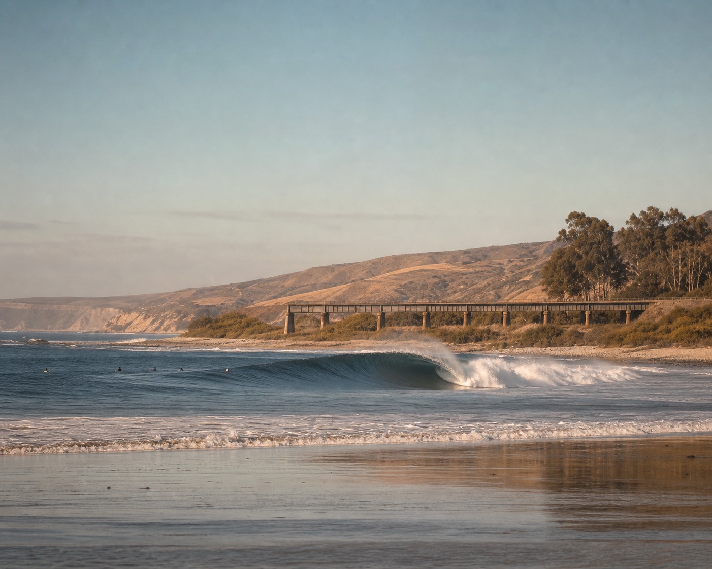 A Lower Trestles wave beneath the railway bridge at San Mateo Creek