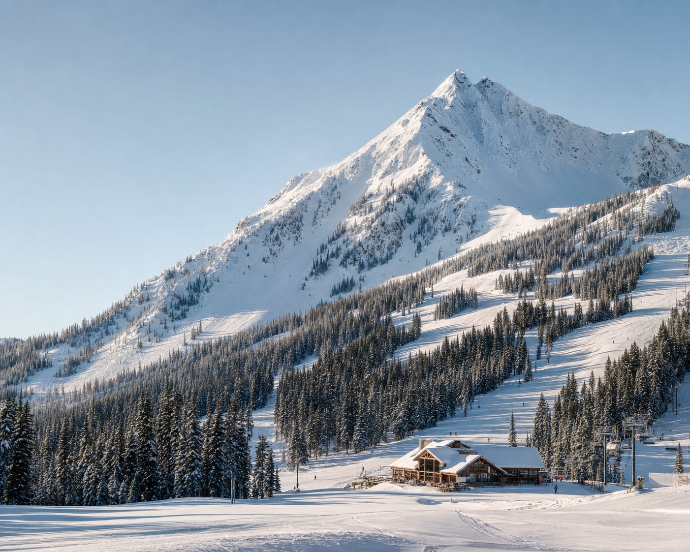 Whitewater's deep Selkirk snowfields beneath the sharp summit of Ymir Peak