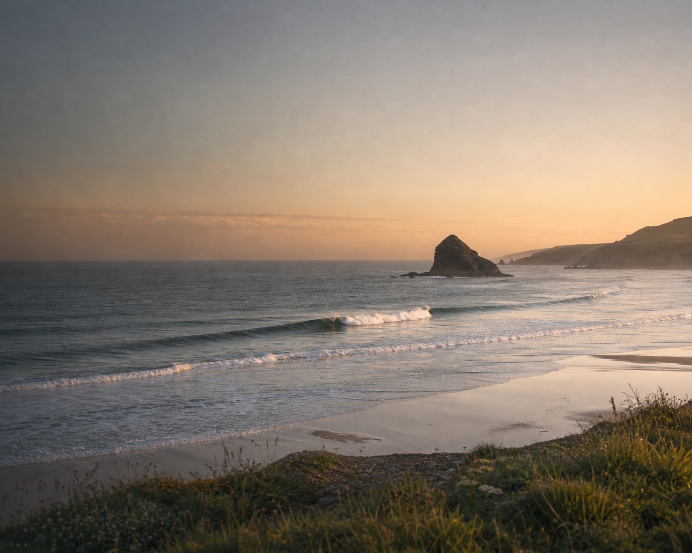 Atlantic surf lines at Widemouth Bay beneath the unmistakable Black Rock